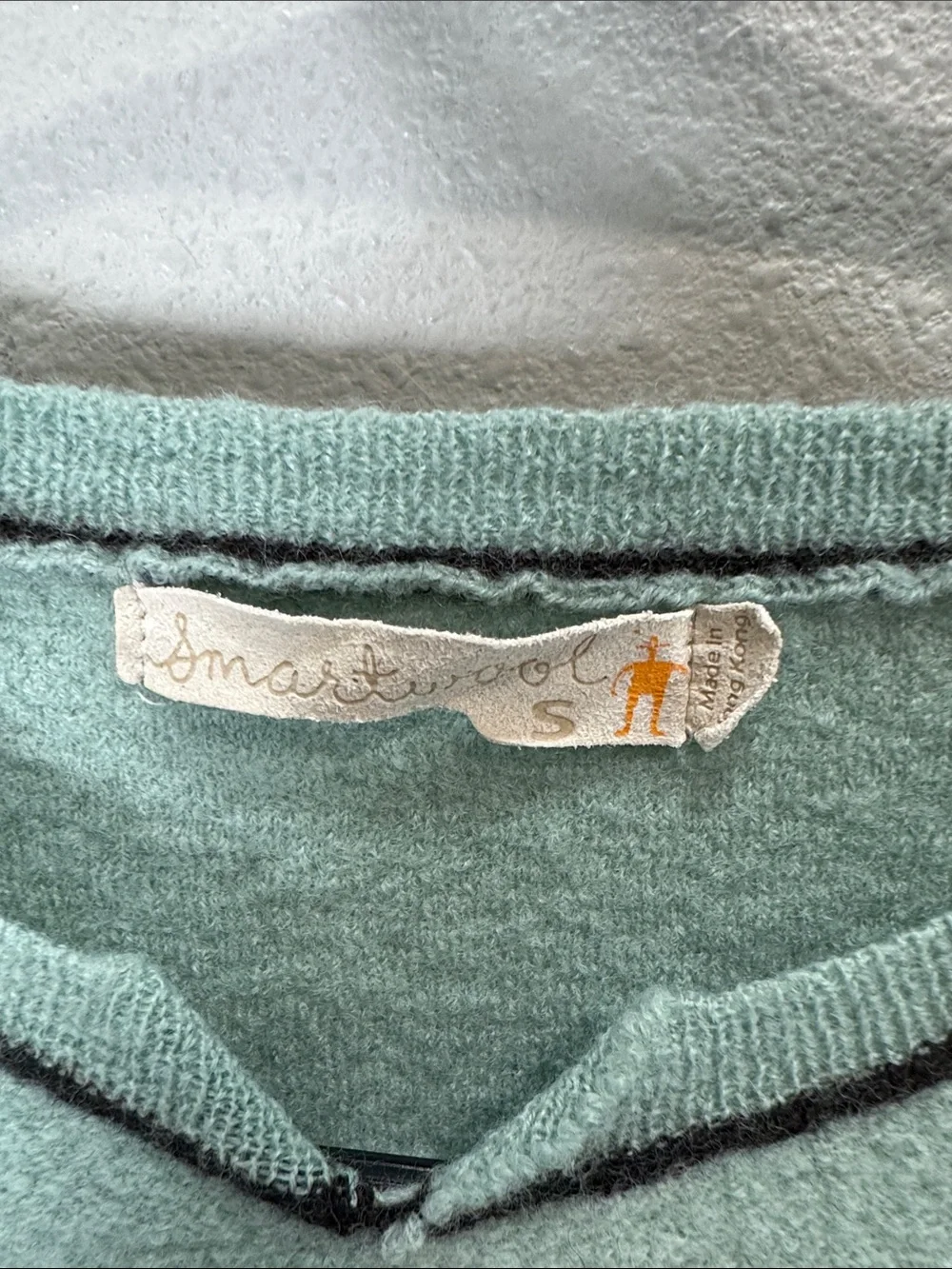 Smartwool Women's Light Teal V-Neck Sweater with Striped Sleeve‎ Detail